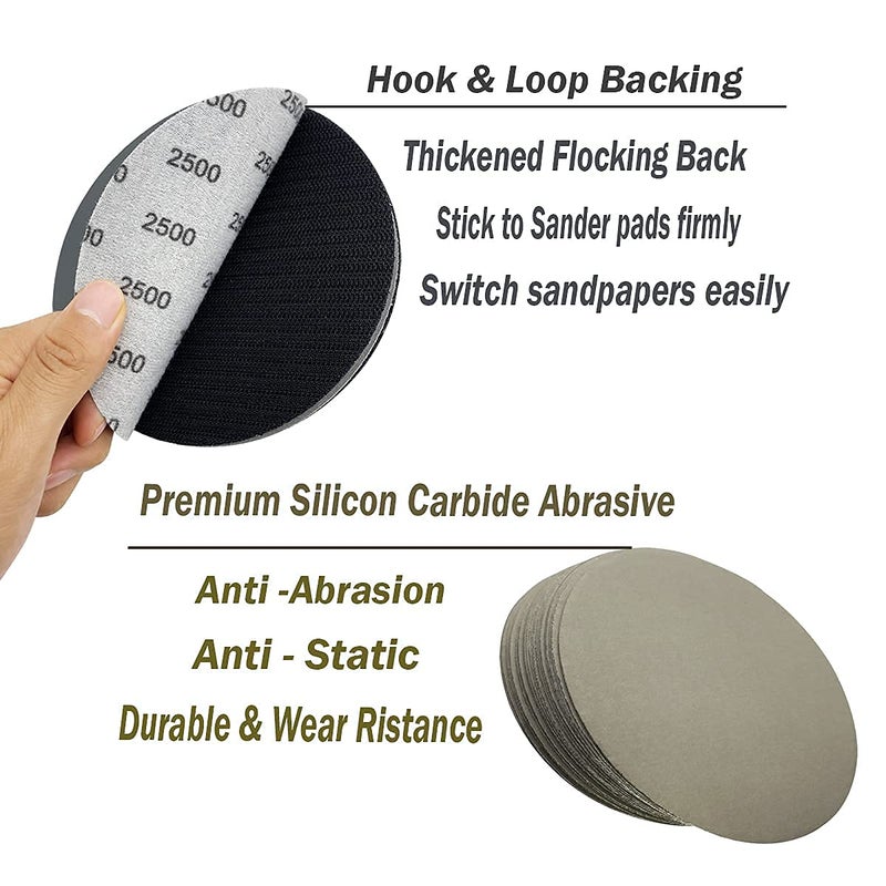 AutKerige 2500 Grit Wet Dry Sandpaper, 25 PCS 6 Inch Hook and Loop Sanding Discs with Premium Silicon Carbide Abrasive, Polishing Sandpaper Pads for Auto Polishing or Stretches Removing - Image 3